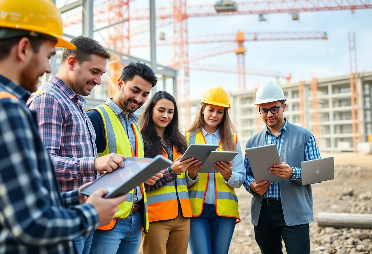 Professionals using construction estimating software on site
